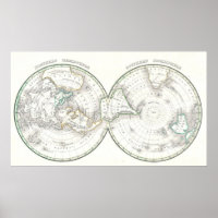 Mapa del hemisferio norte y sur del mundo de la co