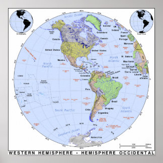 Póster Mapa del hemisferio occidental