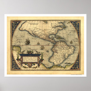Póster Mapa del hemisferio occidental por Ortelius 1570