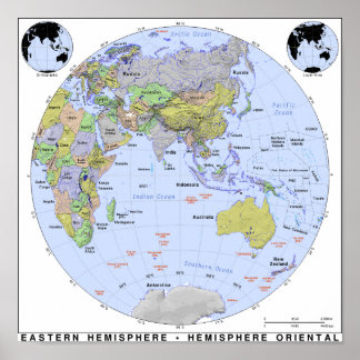 Póster Mapa del hemisferio oriental
