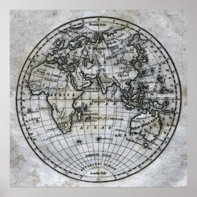 Póster Mapa del Hemisferio Oriental (Frente)