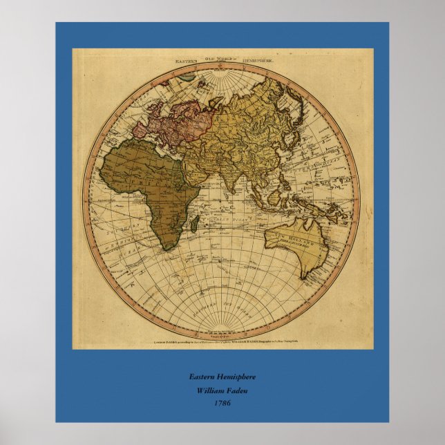 Póster Mapa del hemisferio oriental del Antique William F (Frente)