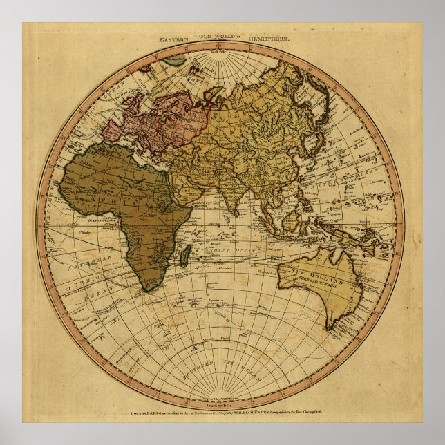 Póster Mapa del hemisferio oriental del Antique William F (Frente)