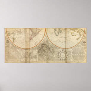 Póster Mapa del hemisferio sur mundial