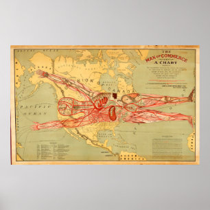 Póster Mapa del hombre del comercio de los Estados Unidos