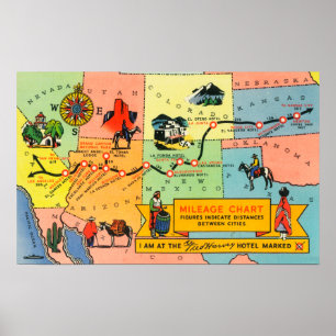 Póster Mapa del hotel LocationsCA de Fred Harvey a KS