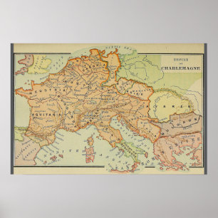 Póster Mapa del Imperio de Carlomagno (1886)