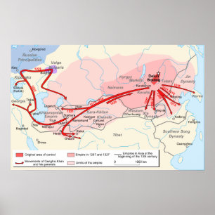 Póster Mapa del imperio de Genghis Khan en el siglo XIII