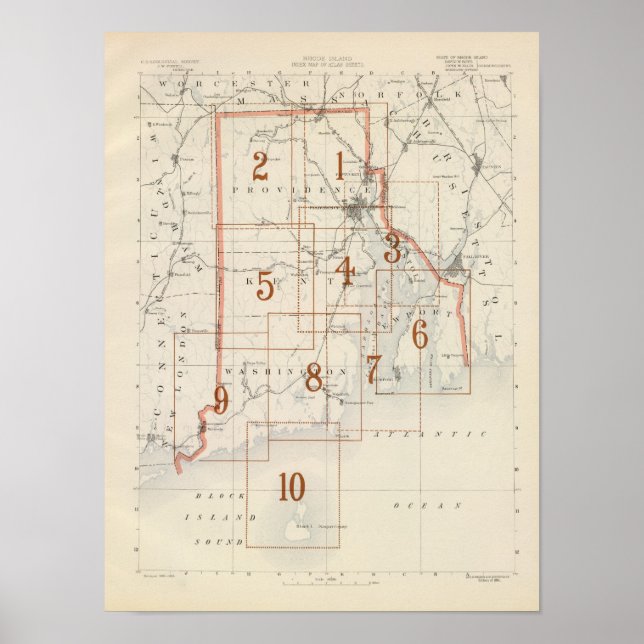 Póster Mapa del índice de Rhode Island (Frente)