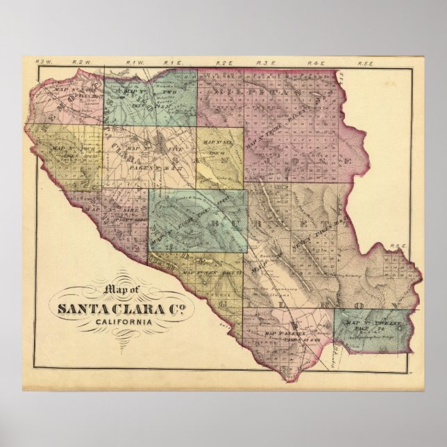 Póster Mapa del índice de Santa Clara Co (Frente)