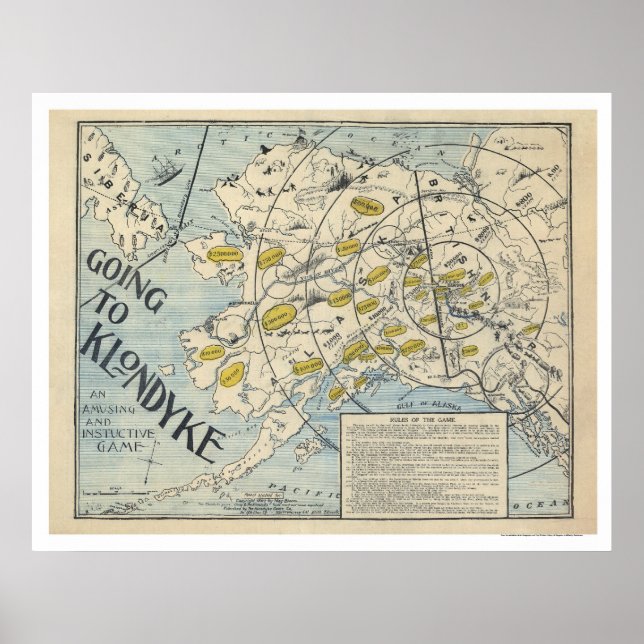Póster Mapa del Klondyke de un juego de mesa 1897 (Frente)