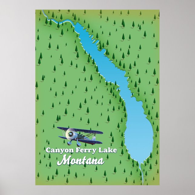 Póster Mapa del lago Canyon Ferry Lake Montana (Frente)