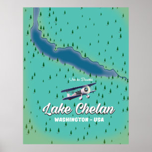 Póster Mapa del lago Chelan Washington