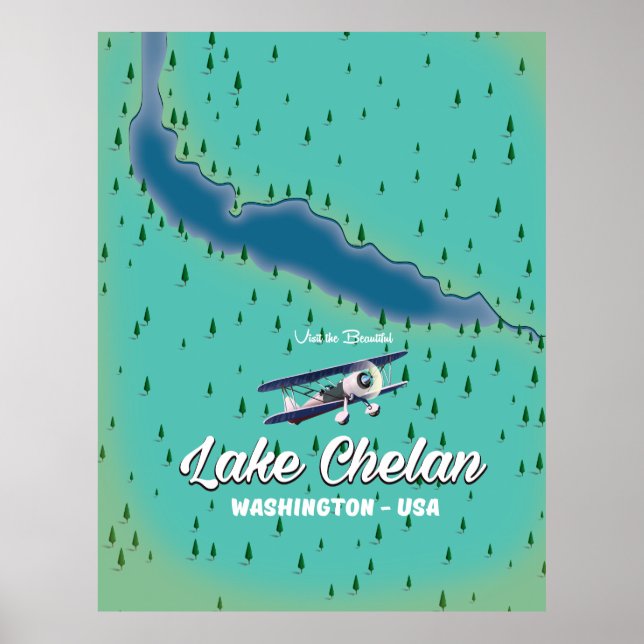 Póster Mapa del lago Chelan Washington (Frente)
