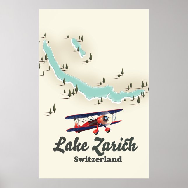 Póster mapa del lago de Zúrich Suiza (Frente)