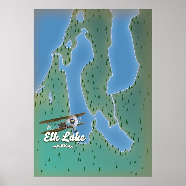Póster Mapa del lago Elk Michigan (Frente)