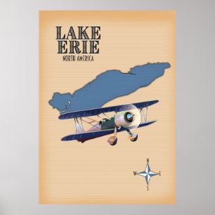 Póster Mapa del lago Erie Norteamérica