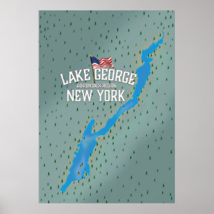 Póster Mapa del lago George New York