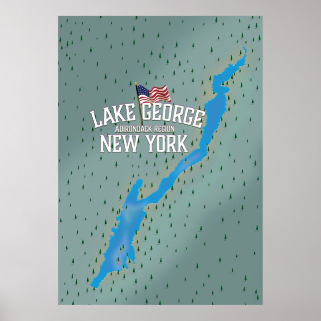 Póster Mapa del lago George New York (Frente)