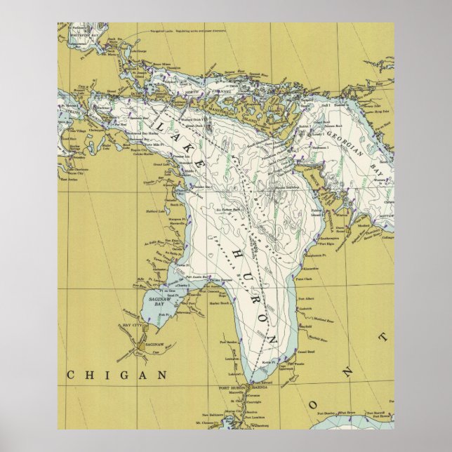 Póster Mapa del lago Huron (1979) (Frente)