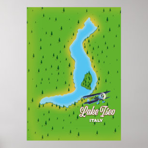 Póster Mapa del lago Iseo en Italia