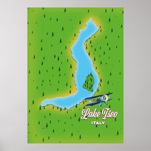 Póster Mapa del lago Iseo en Italia (Frente)