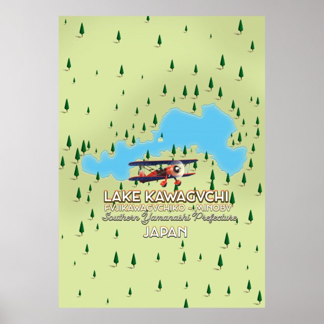 Póster Mapa del lago Kawaguchi Fujikawaguchiko y Minobu J (Frente)