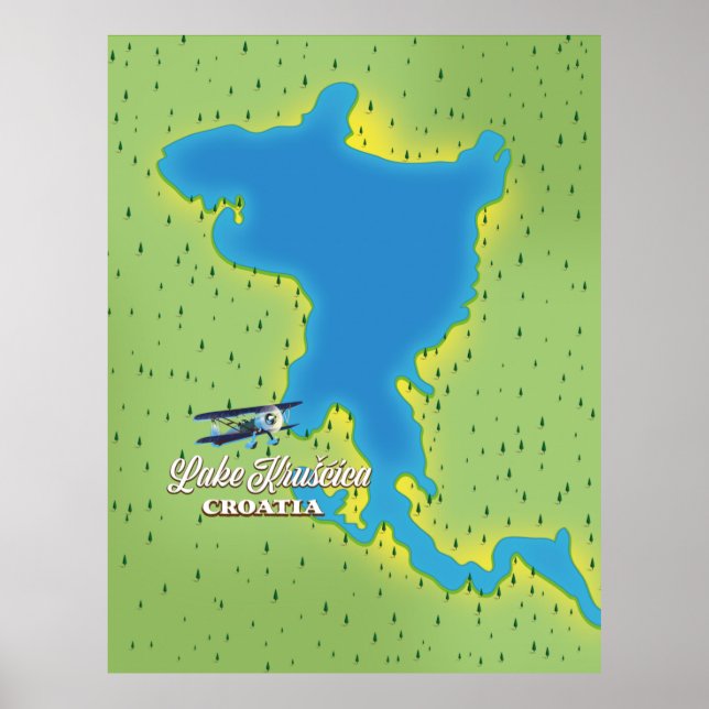Póster Mapa del lago Krušćica Croacia (Frente)