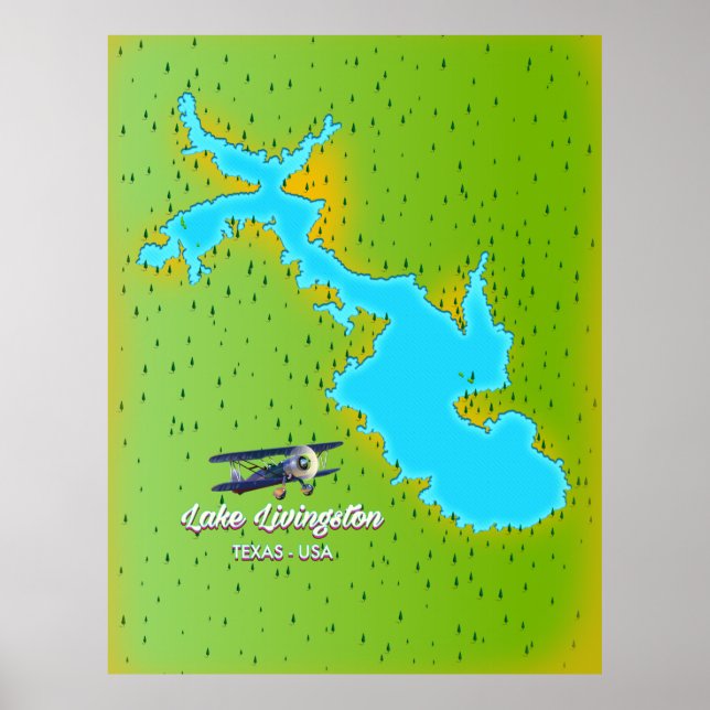 Póster mapa del lago livingston Texas (Frente)