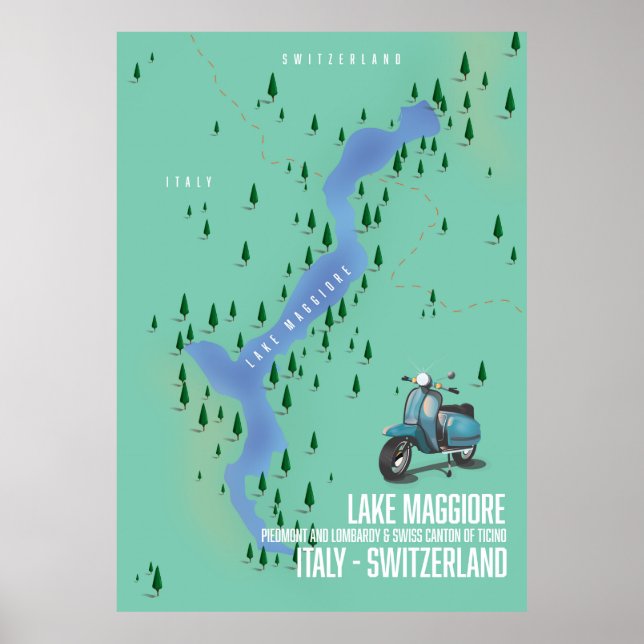 Póster Mapa del lago Maggiore Italia - Suiza (Frente)