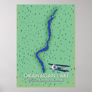 Póster Mapa del lago Okanagan Columbia Británica Canadá
