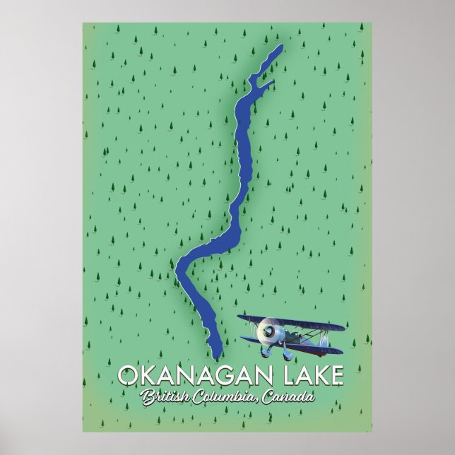 Póster Mapa del lago Okanagan Columbia Británica Canadá (Frente)