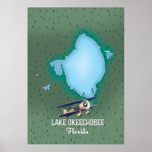 Póster Mapa del lago Okeechobee Florida.