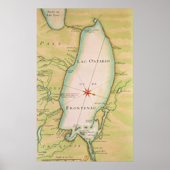Póster Mapa del lago Ontario (Frente)