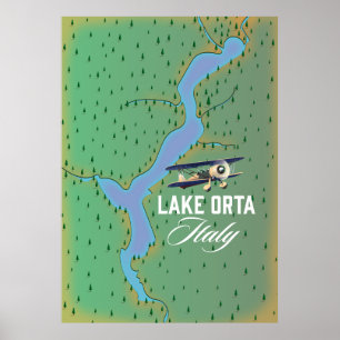 Póster Mapa del lago Orta Italia