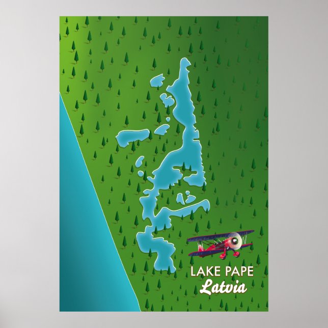 Póster Mapa del lago Pape Letonia (Frente)