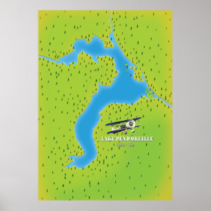 Póster mapa del lago pend idaho
