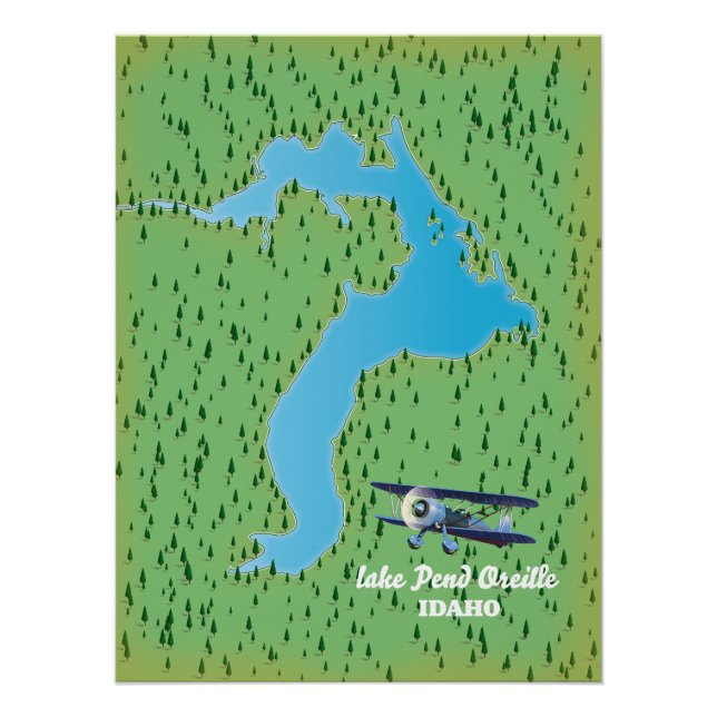 Póster Mapa del lago Pend Oreille Idaho (Anverso)