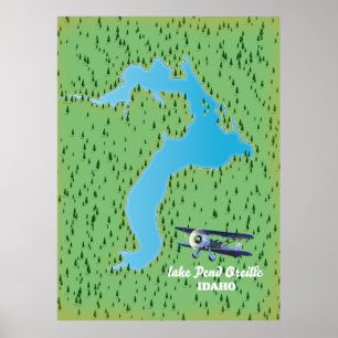 Póster Mapa del lago Pend Oreille Idaho
