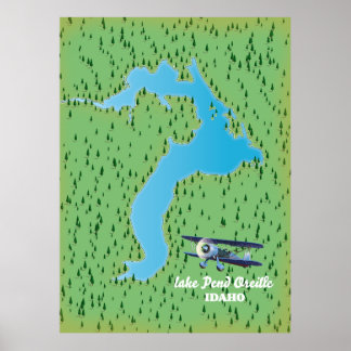 Póster Mapa del lago Pend Oreille Idaho