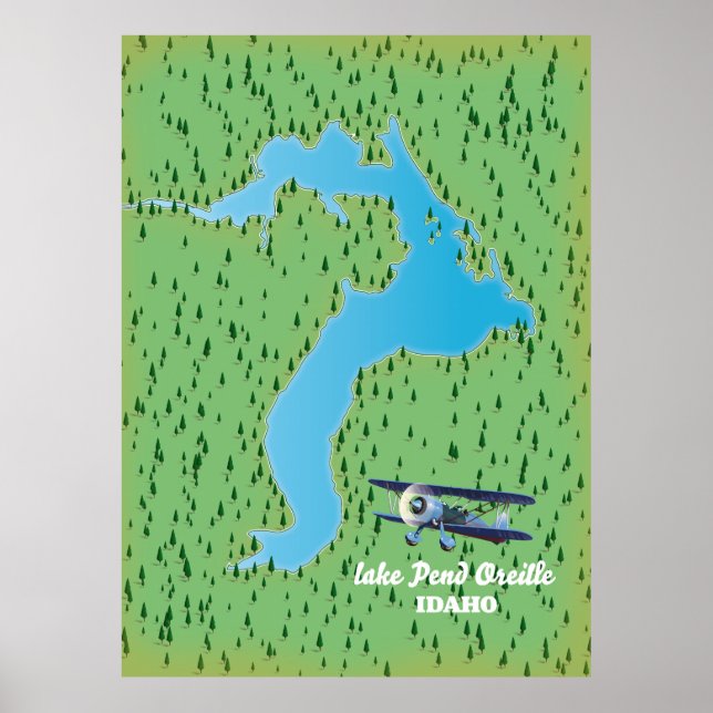Póster Mapa del lago Pend Oreille Idaho (Frente)