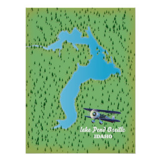 Póster Mapa del lago Pend Oreille Idaho