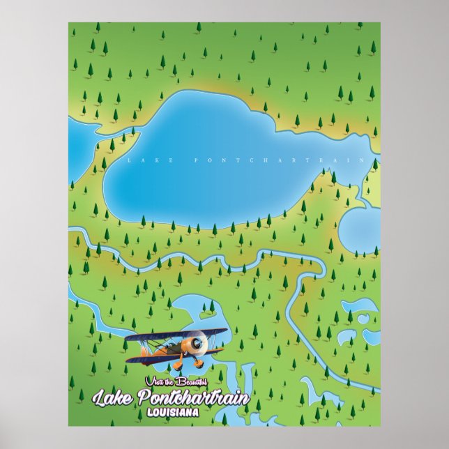 Póster Mapa del lago Pontchartrain Louisiana (Frente)