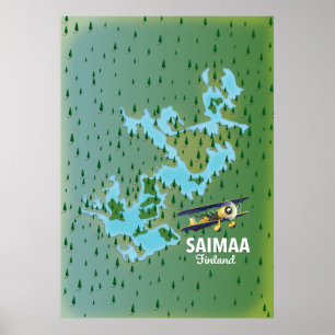 Póster Mapa del lago Saimaa Finlandia