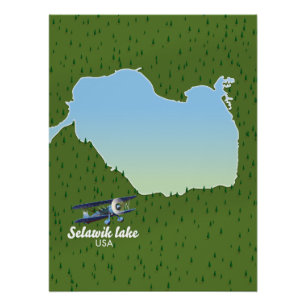 Póster mapa del lago Selawik Alaska
