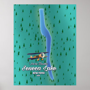 Póster Mapa del lago Seneca, NYC