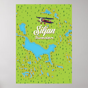 Póster Mapa del lago Siljan Suecia