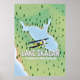 Póster Mapa del lago Skadar Albania y Montenegro