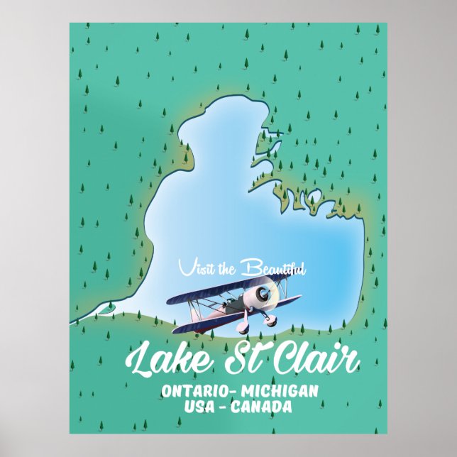 Póster mapa del lago St Clair EE. UU. Canadá (Frente)