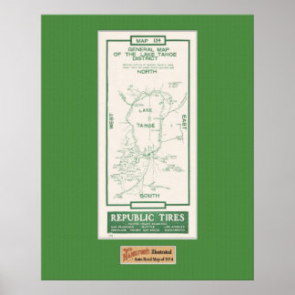 Póster Mapa del lago Tahoe de 1914